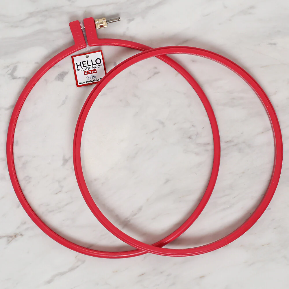 Hello 19 cm Plastic Screwed Embroidery Hoop, Red - Image 2