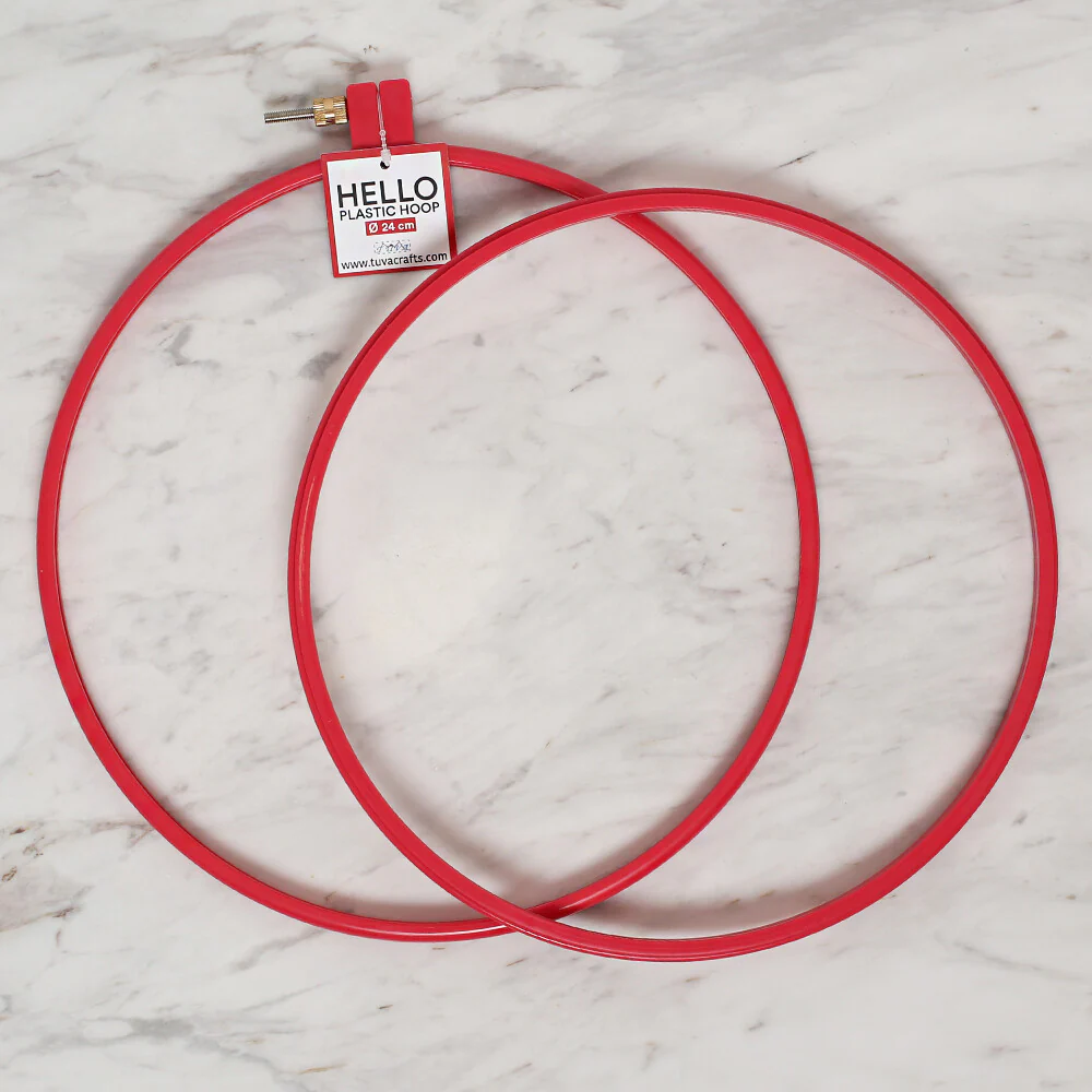 Hello 24 cm Plastic Screwed Embroidery Hoop, Red - Image 2