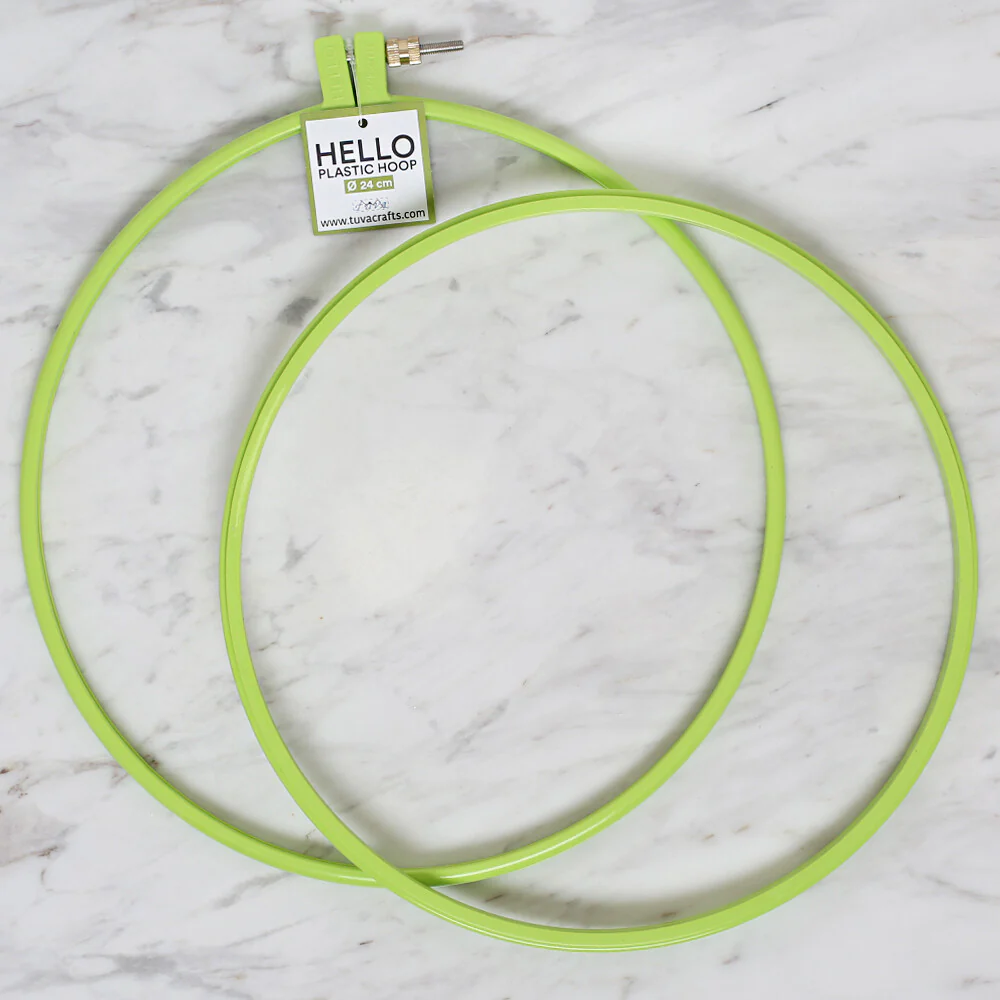 Hello 24 cm Plastic Screwed Embroidery Hoop, Green - Image 2