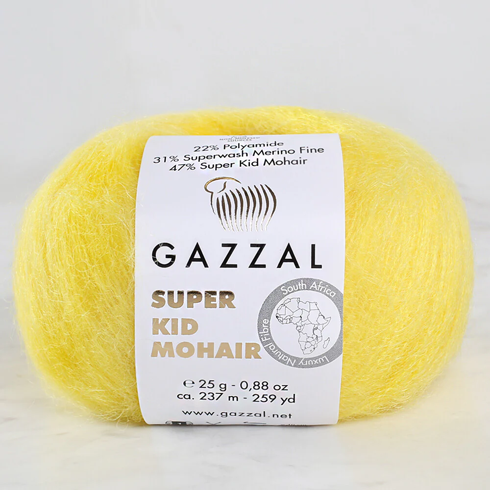 Gazzal Super Kid Mohair 25 Gr Knitting Yarn, Yellow - 64431
