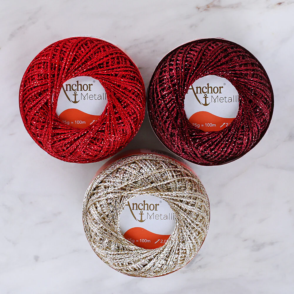 Anchor Metallic Assorted Colors 3 Skeins Silvery Yarn- A28M005-09066 - Image 2