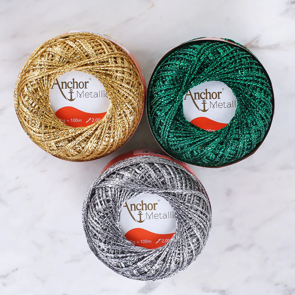 Anchor Metallic Assorted Colors 3 Skeins Silvery Yarn- A28M005-09064 - Image 2