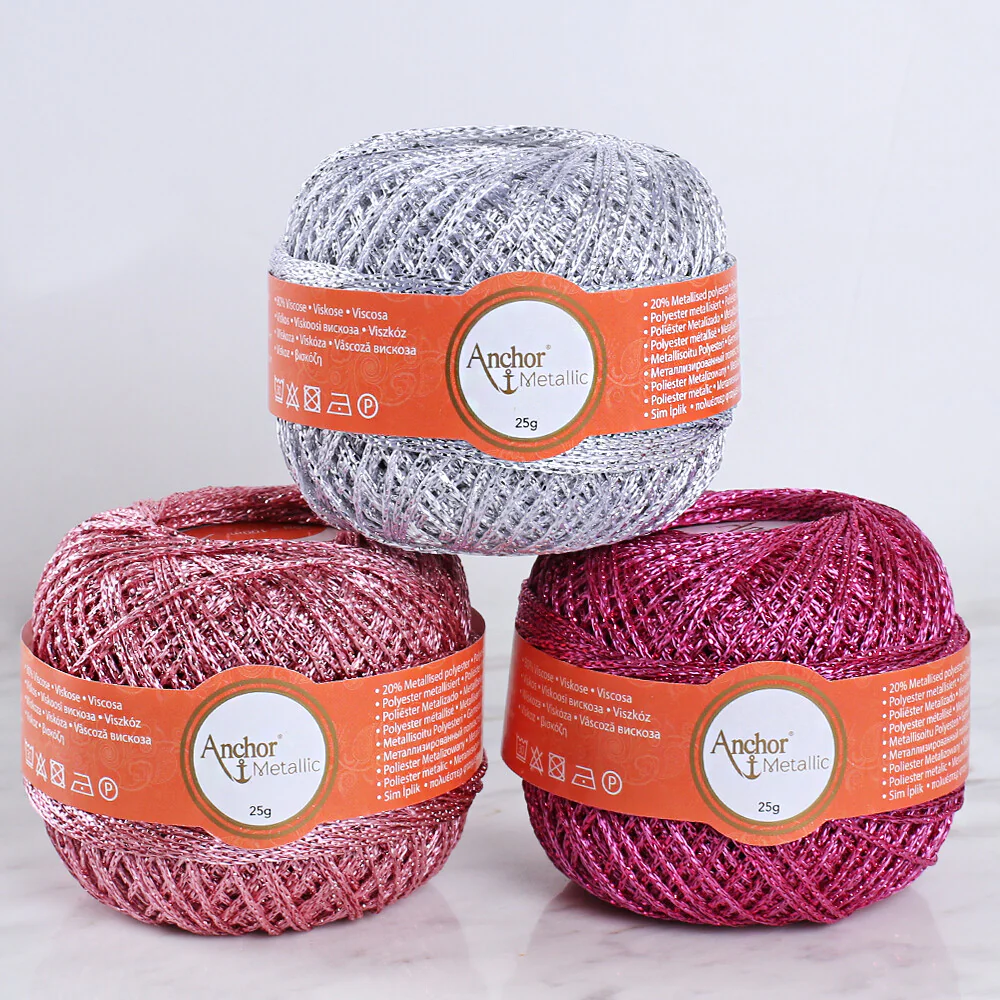 Anchor Metallic Assorted Colors 3 Skeins Silvery Yarn- A28M005-09062 - Image 3