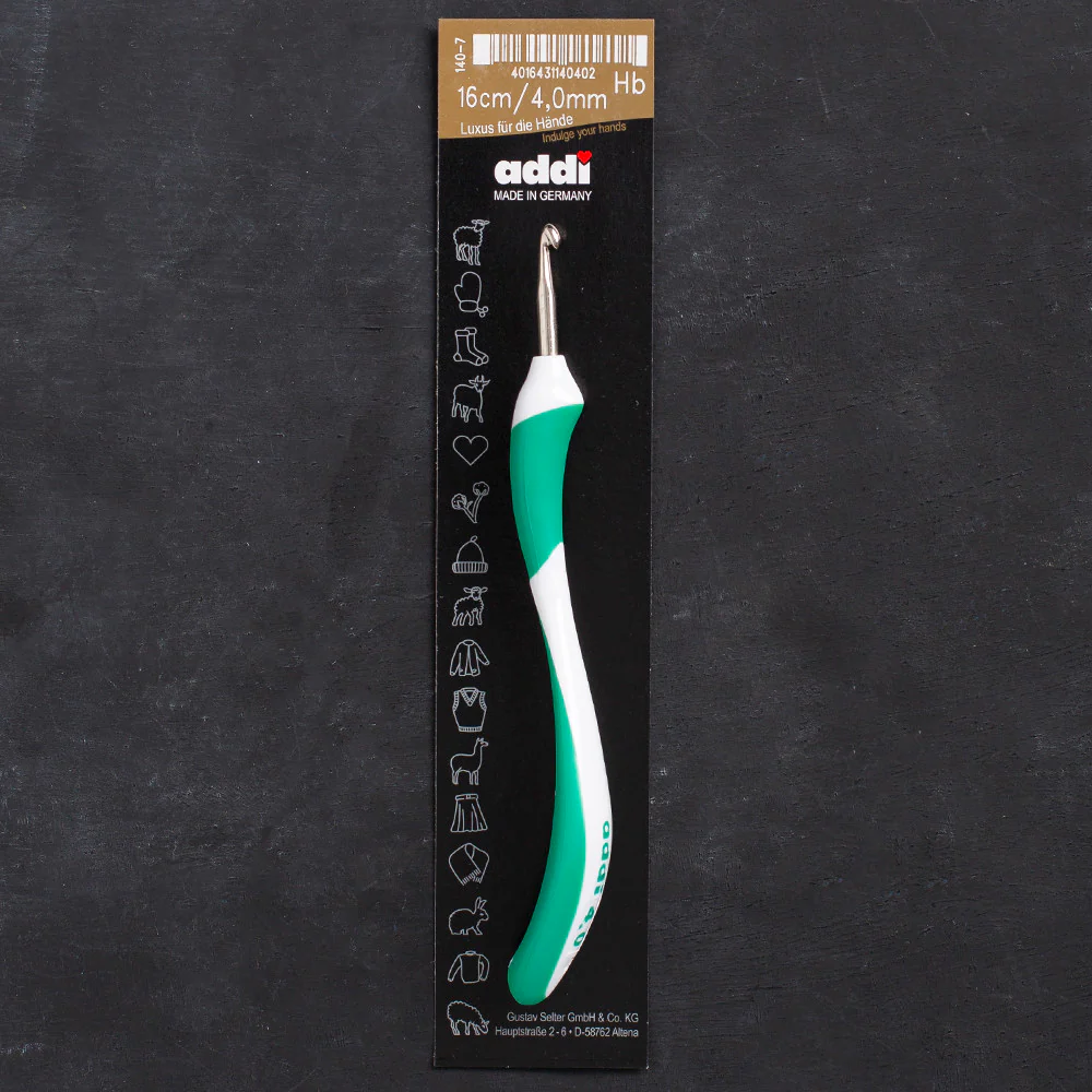 Addi Swing 4mm 16cm Ergonomic Crochet Hook, Green - 140-7