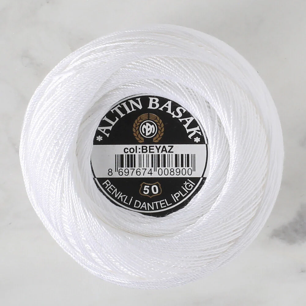 Altınbaşak 20Gr 50 No White Classic Colored Lace Thread Ball - White - Image 2