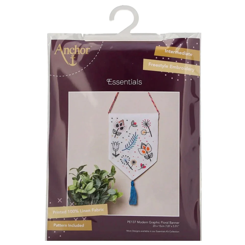 Anchor Duvar Dekoru Modern Graphic Floral Banner Embroidery Kit - PE137
