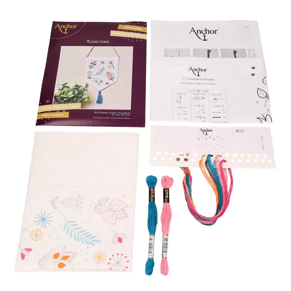 Anchor Duvar Dekoru Modern Graphic Floral Banner Embroidery Kit - PE137 - Image 3