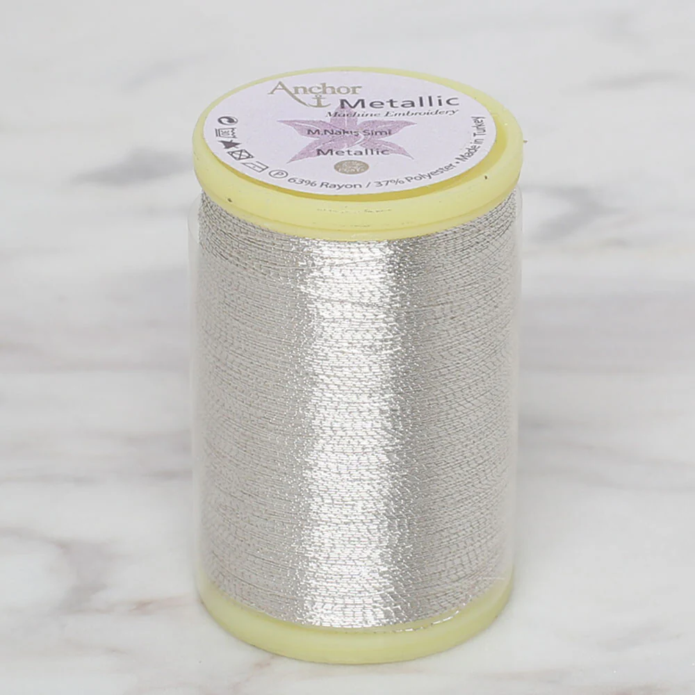 Anchor No:50 10g Metallic Machine Embroidery Thread, Grey - 4565050 - 0001