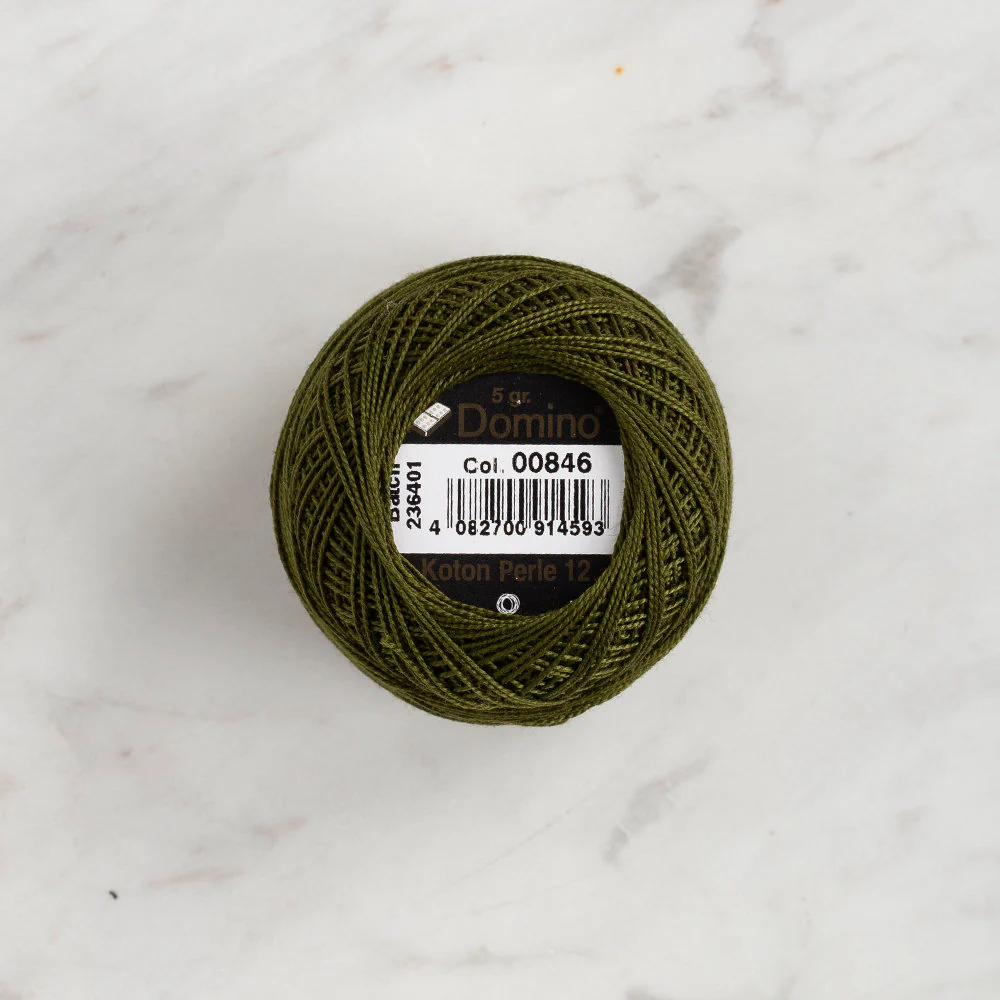 Domino Cotton Perle Size 12 Embroidery Thread (5 g), Khaki Green - 4590012-846 - Image 2