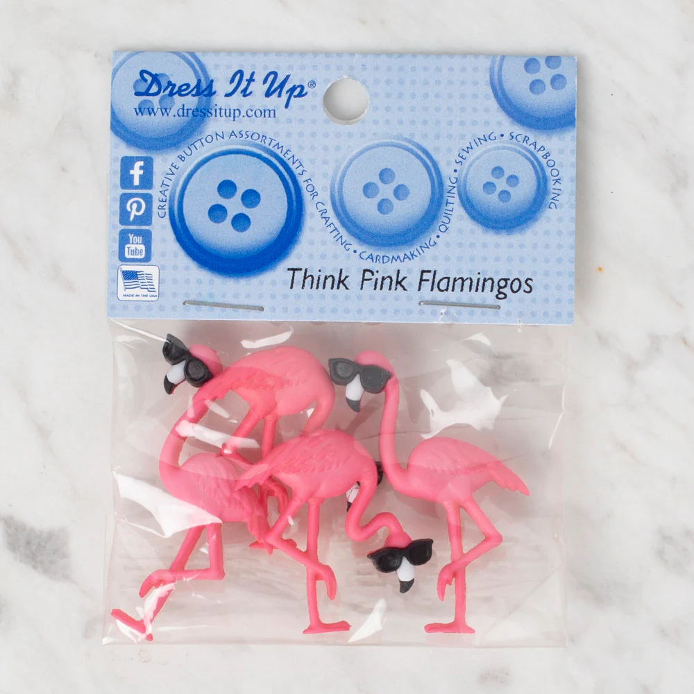 Dress It Up Creative Button Assortment, Think Pink Flamingos