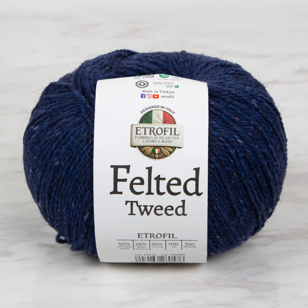 Etrofil Felted Tweed Hand Knitting Yarn , Blue - 75412