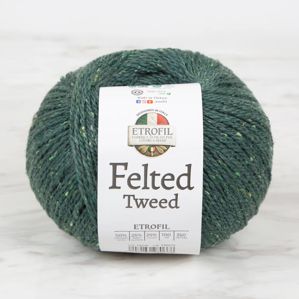 Etrofil Felted Tweed Hand Knitting Yarn , Green - 74316