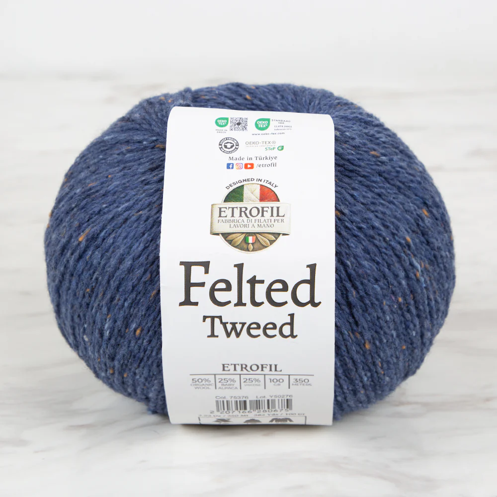 Etrofil Felted Tweed Hand Knitting Yarn , Navy Blue - 75376