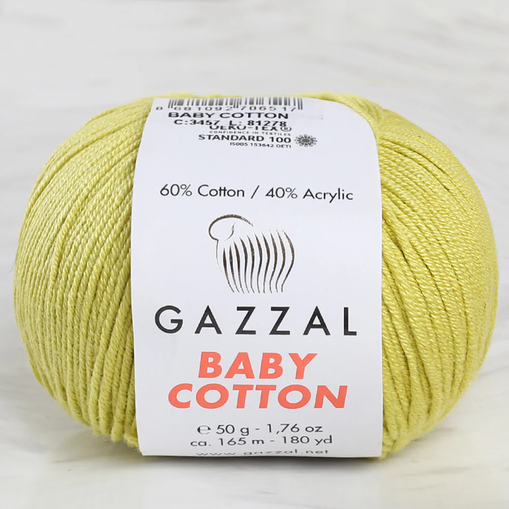 Gazzal Baby Cotton Knitting Yarn, Green - 3457