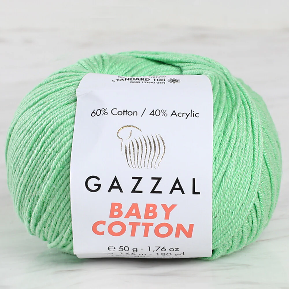 Gazzal Baby Cotton Knitting Yarn, Green - 3466