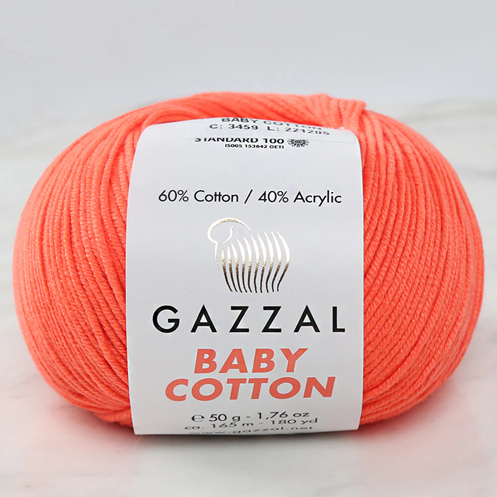 Gazzal Baby Cotton Knitting Yarn, Orange - 3459