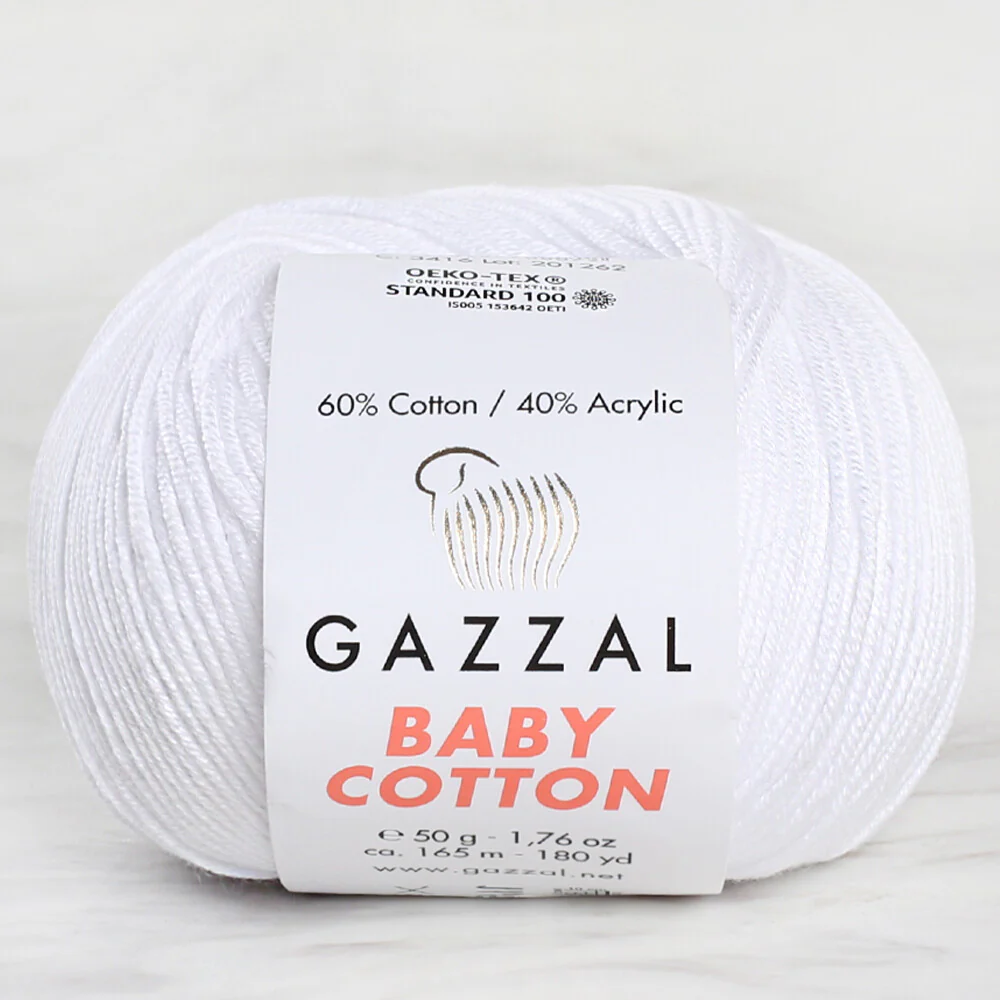 Gazzal Baby Cotton Knitting Yarn, White - 3432