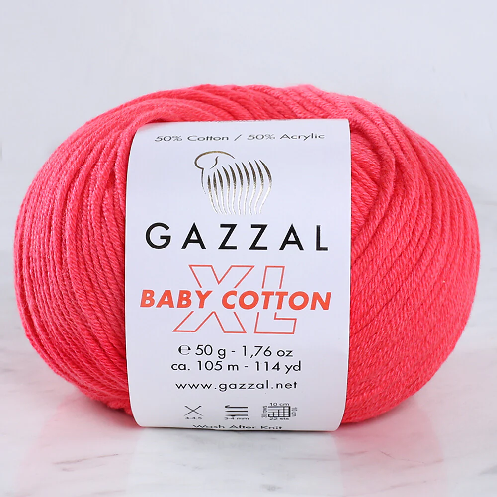 Gazzal Baby Cotton XL Knitting Yarn, Vermilion - 3458XL