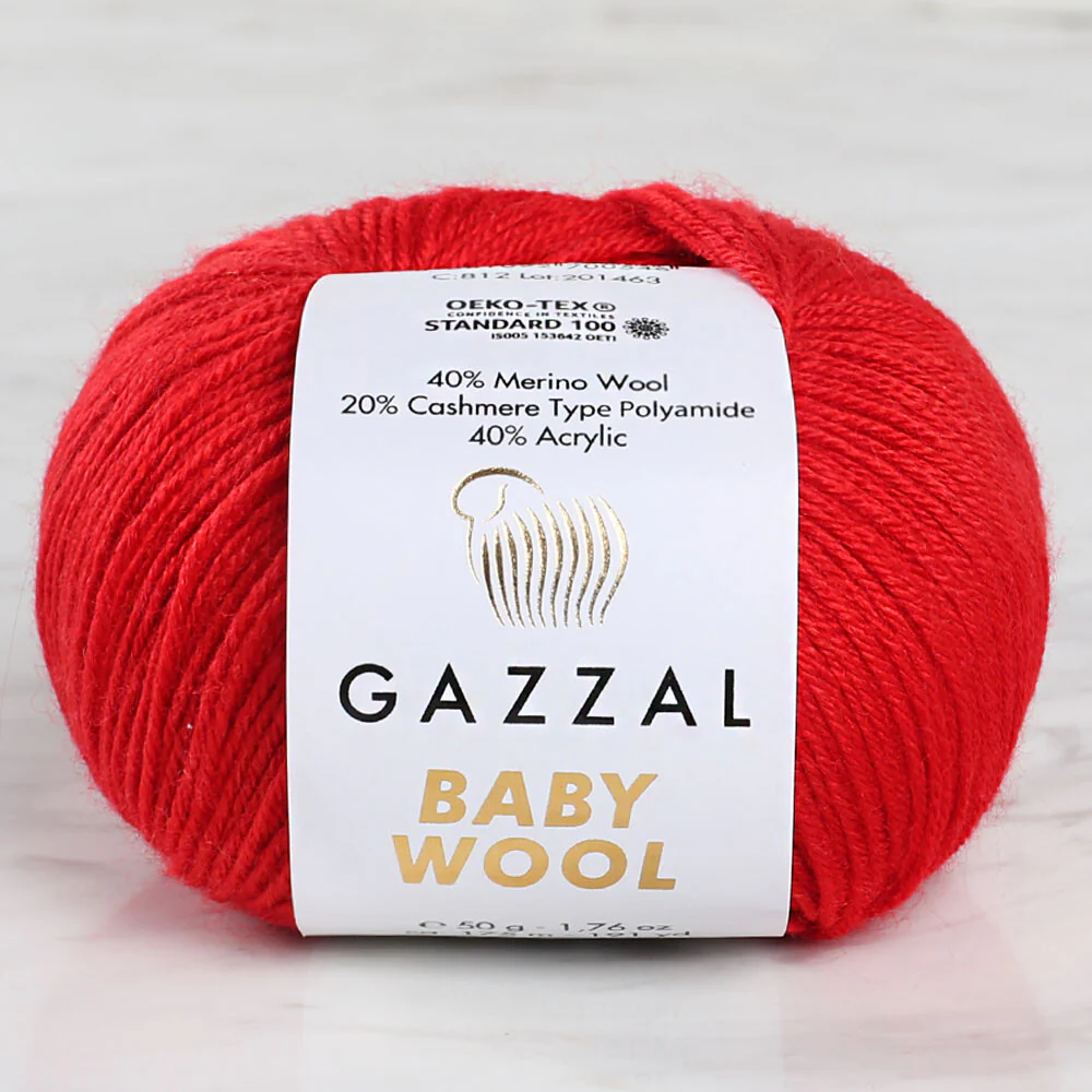Gazzal Baby Wool Knitting Yarn, Red - 811