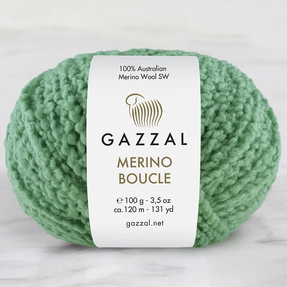 Gazzal Merino Boucle Hand Knitting Yarn, Green-3769