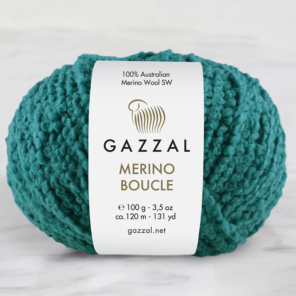 Gazzal Merino Boucle Hand Knitting Yarn, Green-3770