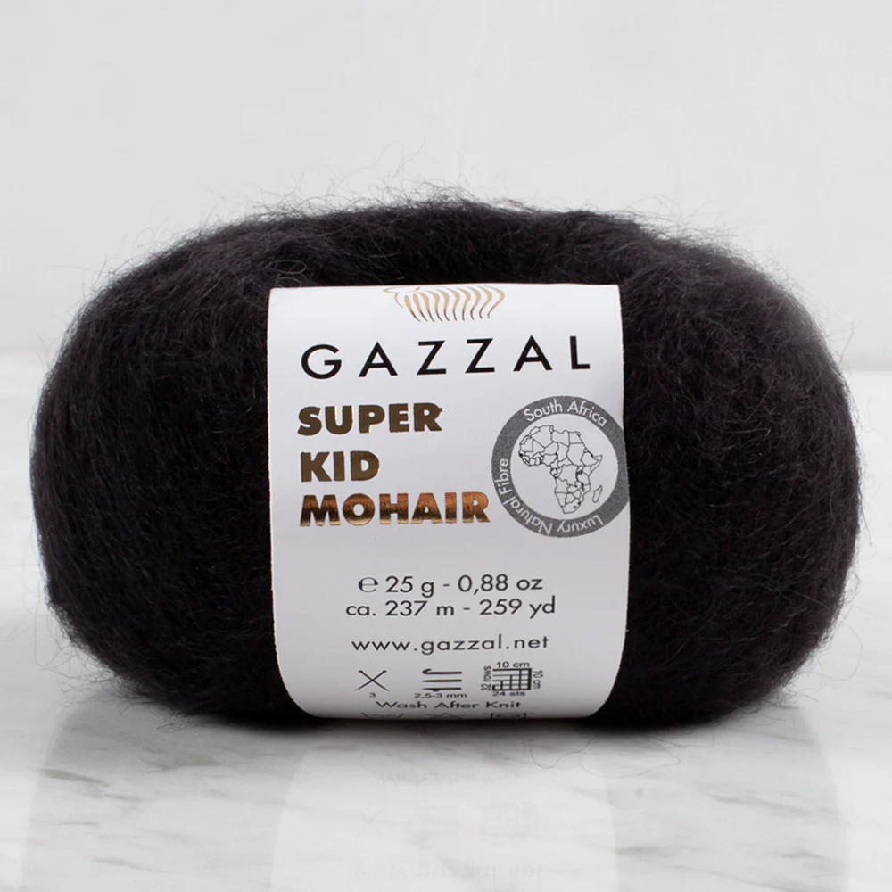 Gazzal Super Kid Mohair 25 Gr Knitting Yarn, Black - 64409