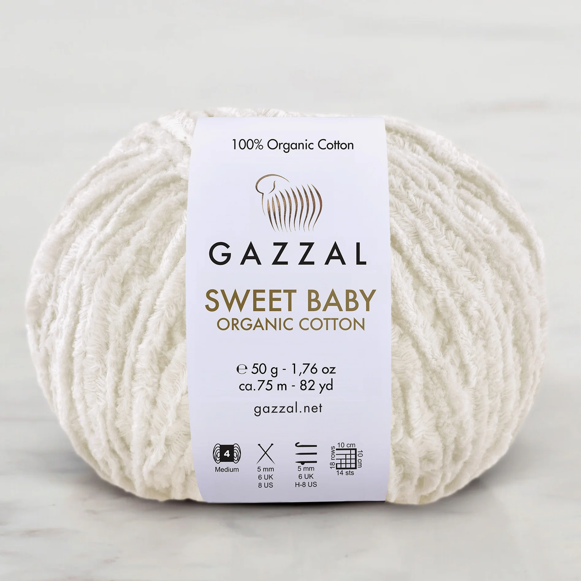 Gazzal Sweet Baby Organic Cotton Hand Knitting Yarn , Cream – 2601