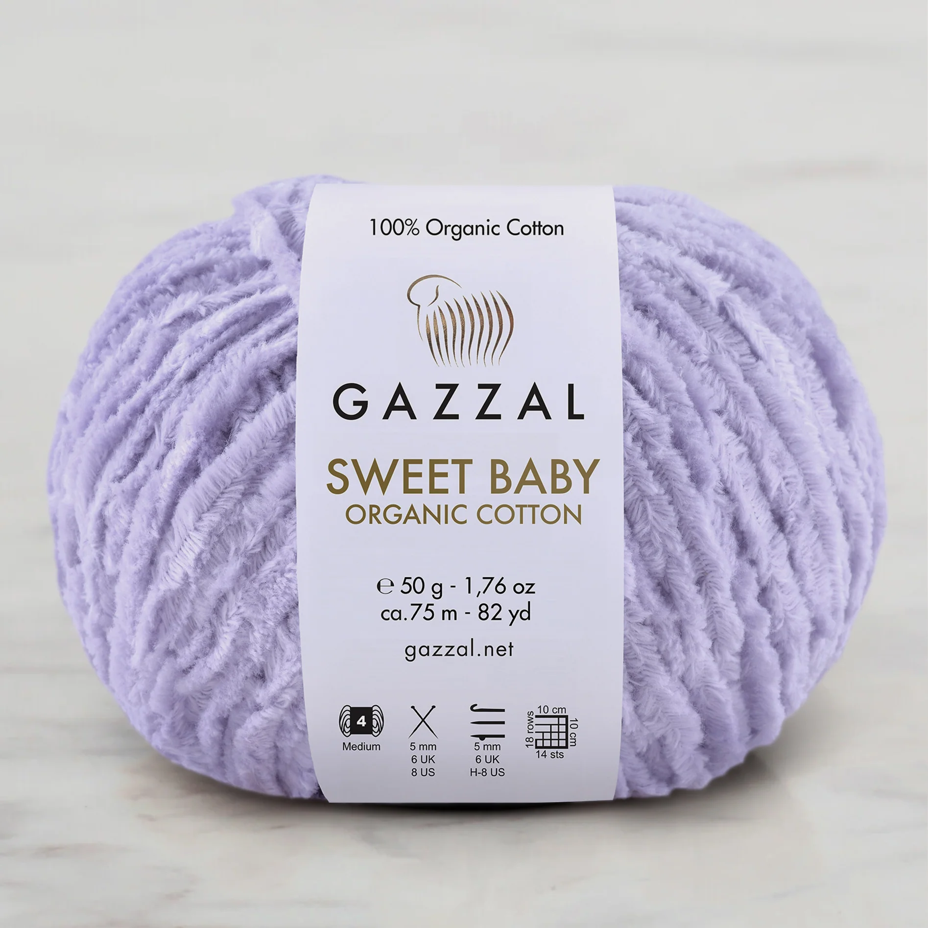 Gazzal Sweet Baby Organic Cotton Hand Knitting Yarn , Lilac – 2614