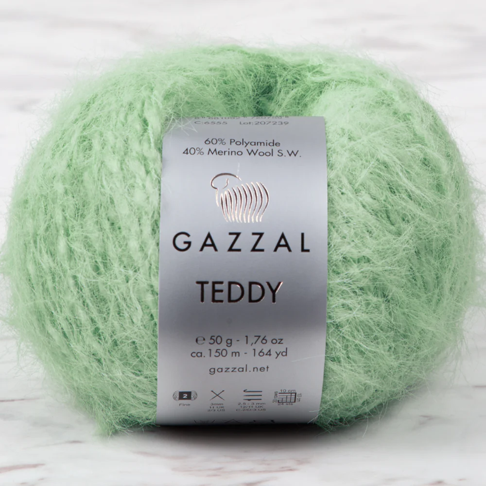 Gazzal Teddy Hand Knitting Yarn, Green - 6555