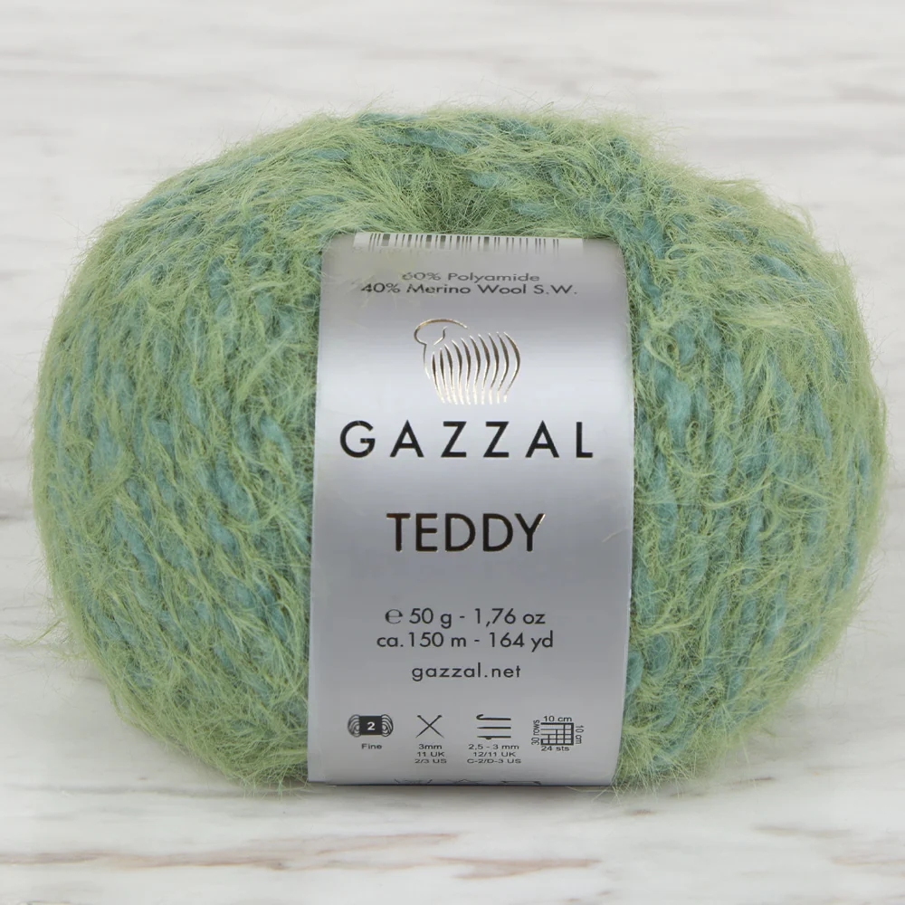 Gazzal Teddy Hand Knitting Yarn , Green - 6599