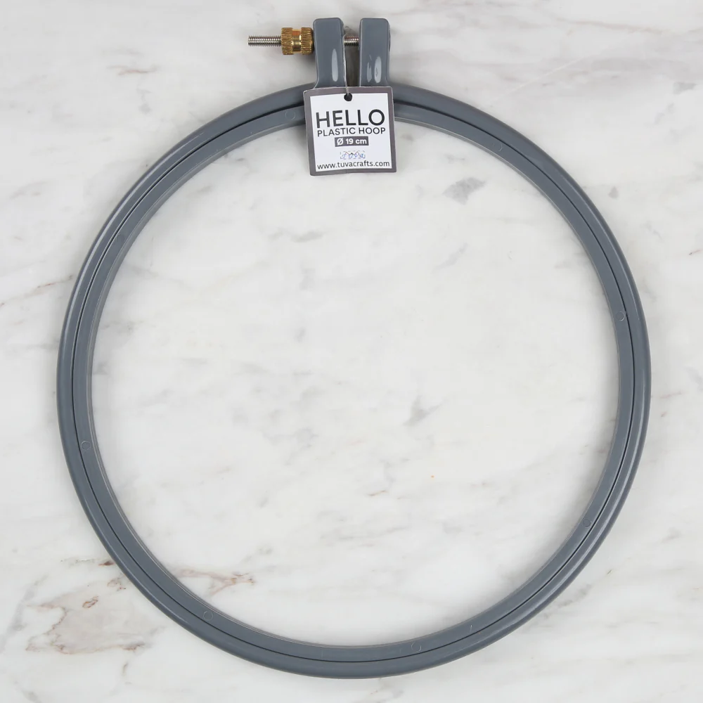 Hello 19 cm Plastic Screwed Embroidery Hoop, Grey