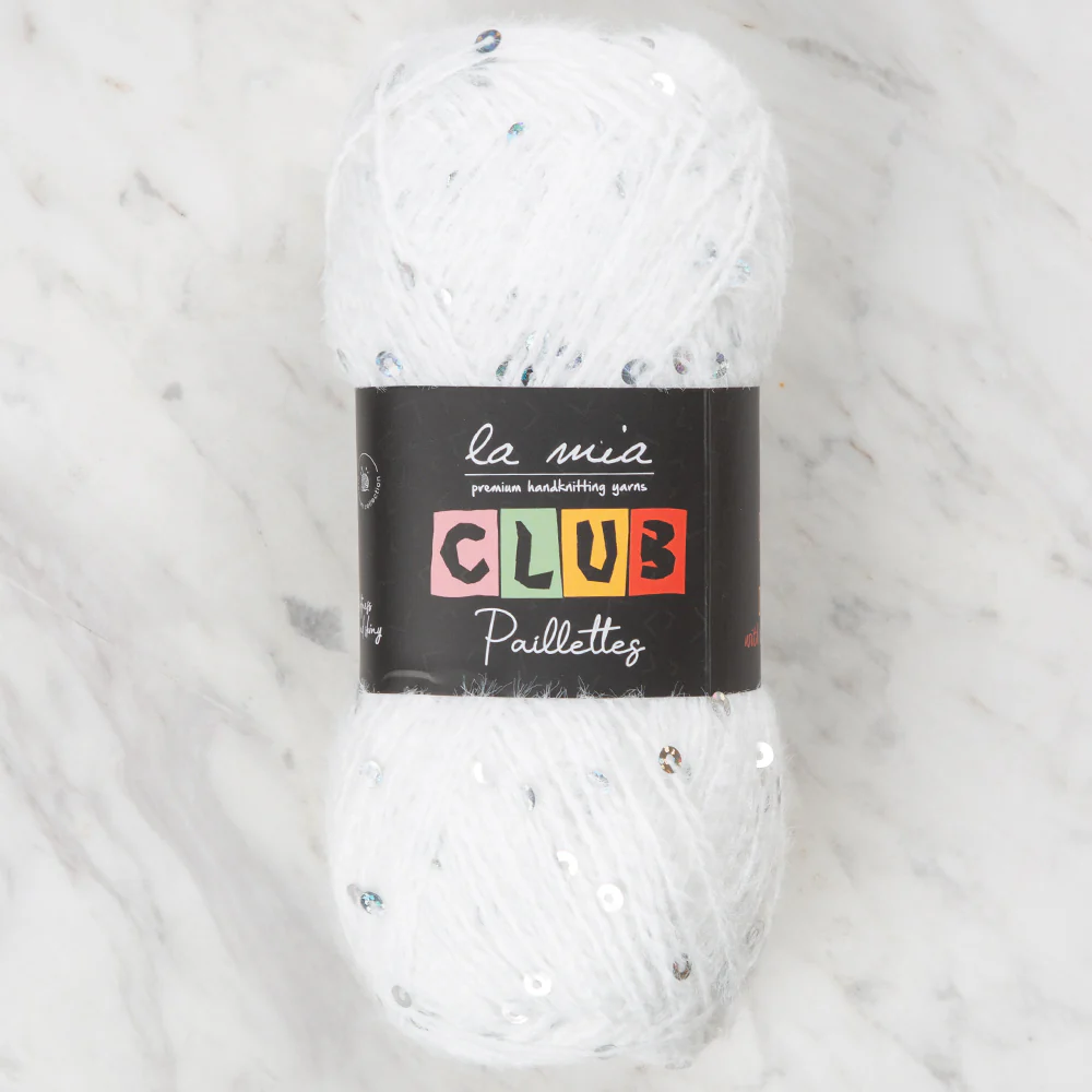 La Mia Club Paillettes Hand Kniitting Yarn, White - 601