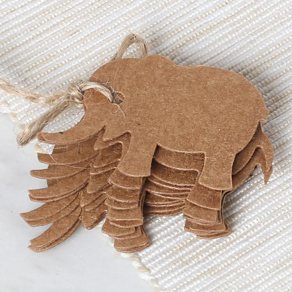 Loren 10 pcs Elephant Patterned Craft Tag and Clip-On Tag Thread - Image 2