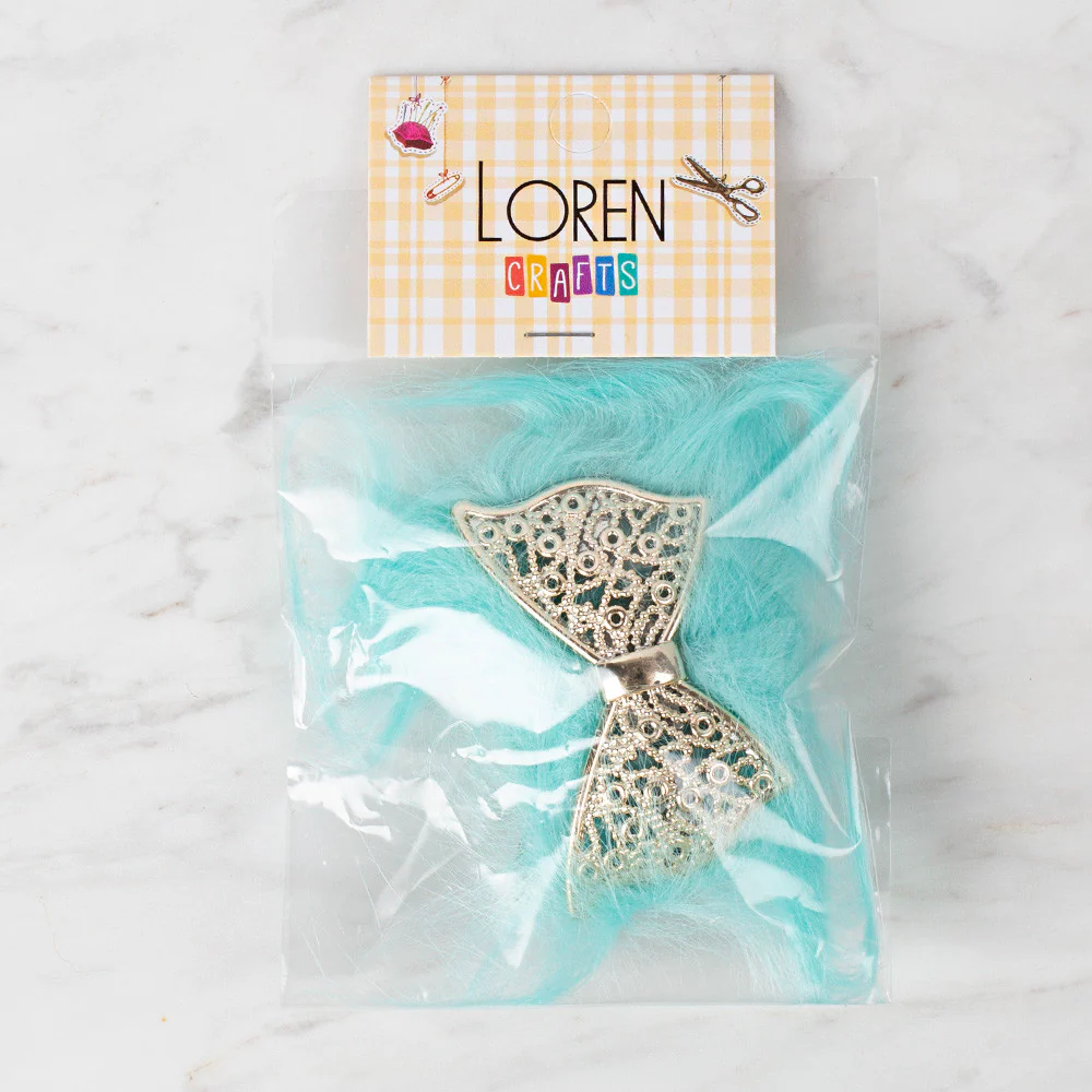 Loren 2 Pcs Faux Fur Fluffy Shoe Clip, Cyan - Image 2