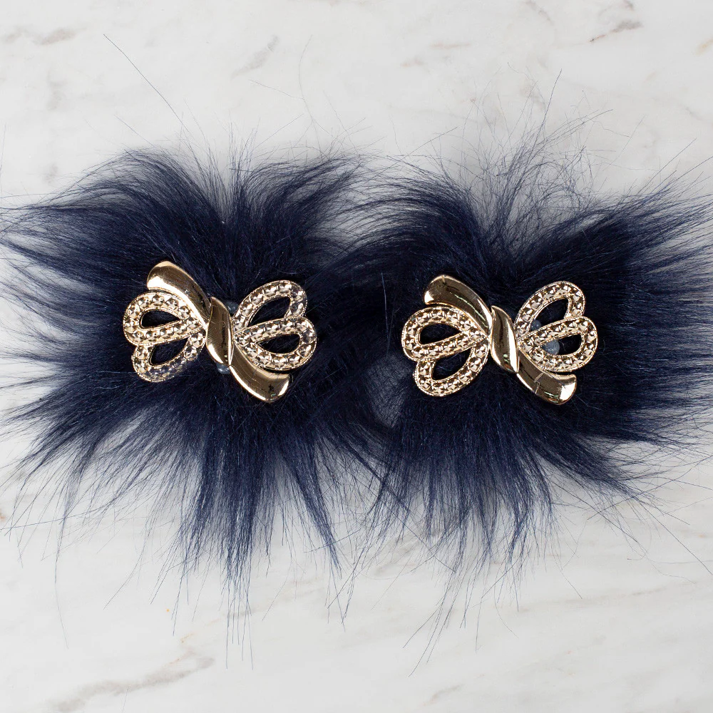 Loren 2 Pcs Faux Fur Fluffy Shoe Clip, Navy Blue