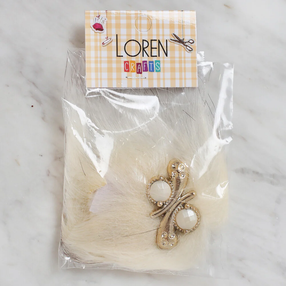 Loren 2 Pcs Pearl Faux Fur Fluffy Shoe Clip, Cream - Image 2