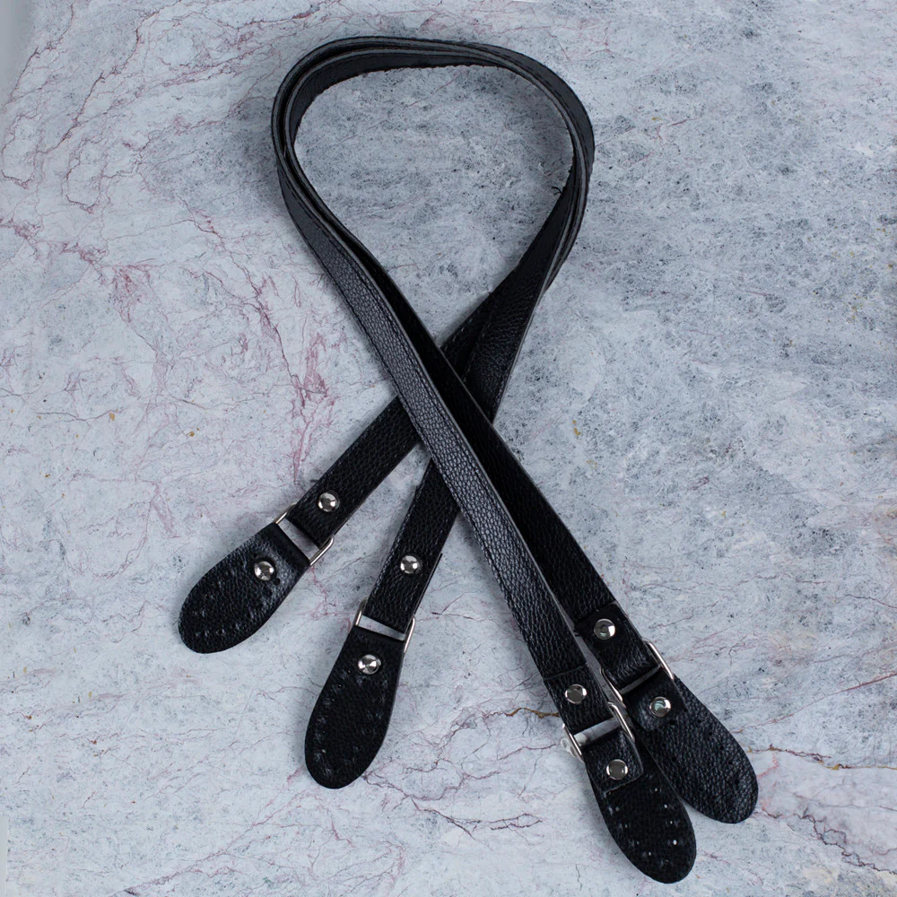Loren 2 Pieces Leather Bag Handle, Black