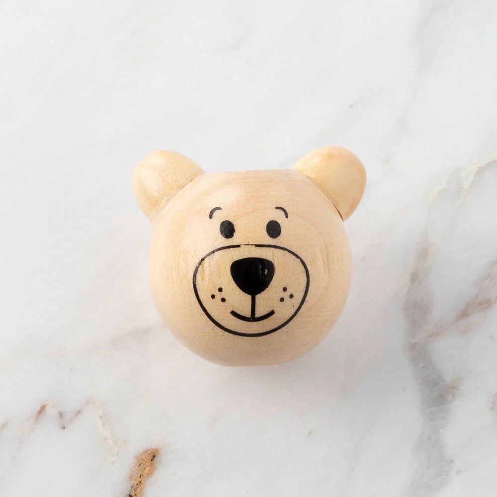 Loren 25 mm Wooden Bear Head Round Bead, Natural
