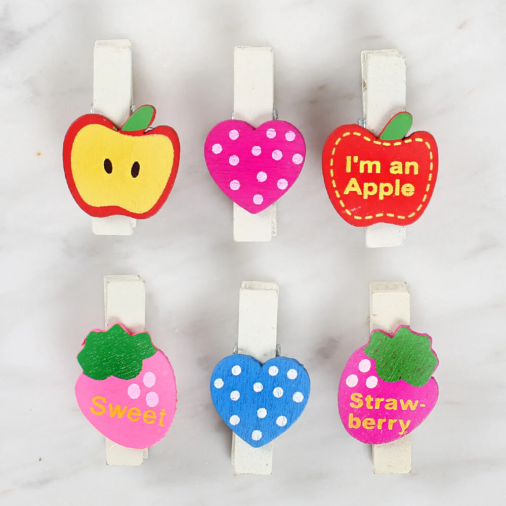 Loren 6 Pcs Heart and Fruit Patterned Decorative Peg - Image 2