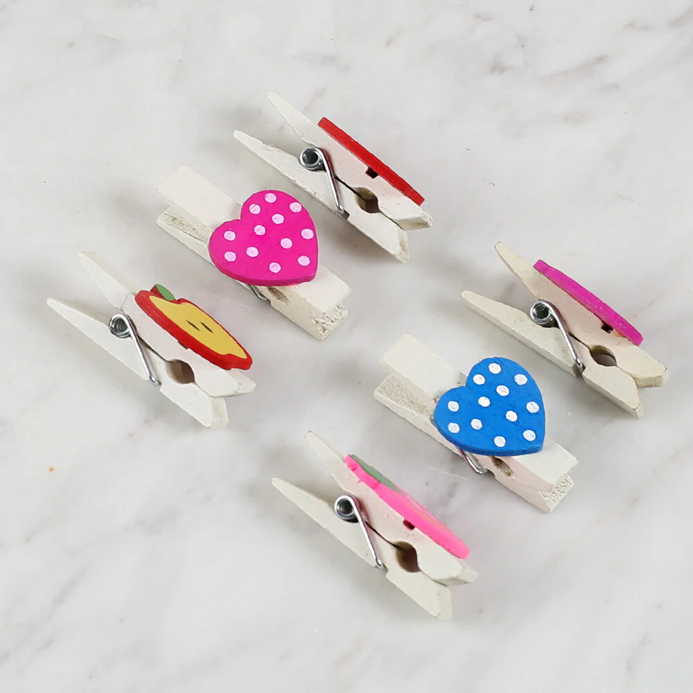 Loren 6 Pcs Heart and Fruit Patterned Decorative Peg - Image 3