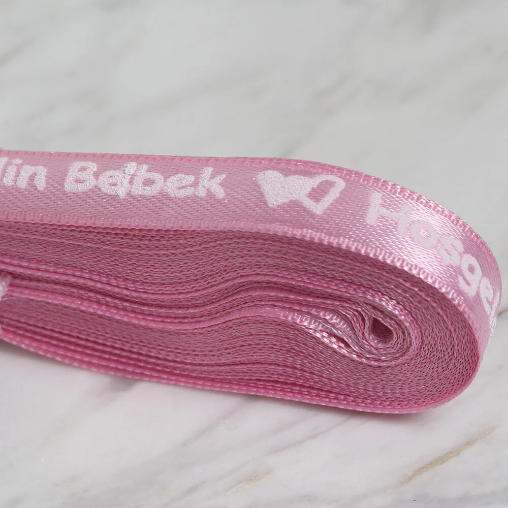Loren Crafts 1 cm 10 m Pembe Satin "Hoşgeldin Bebek" Printed Ribbon - Image 2