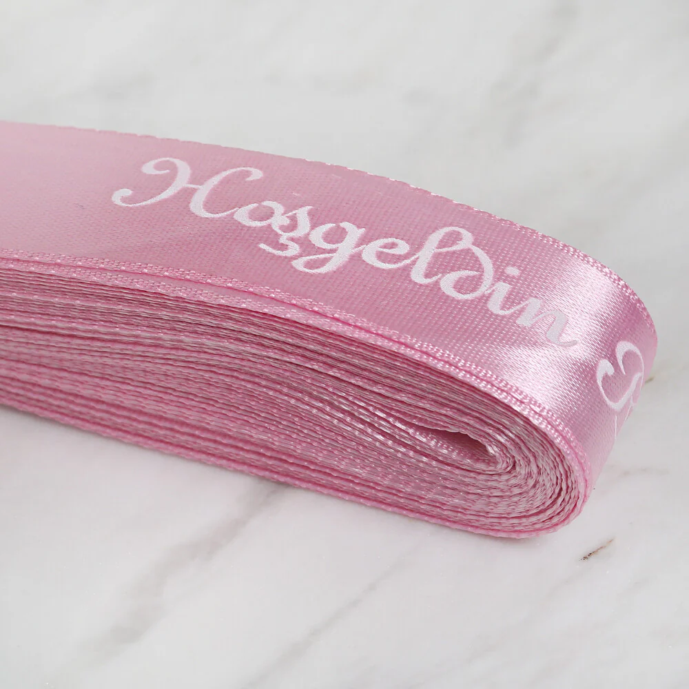 Loren Crafts 2 cm 10 m Satin "Hoşgeldin Bebek" Printed Ribbon, Pink - Image 2