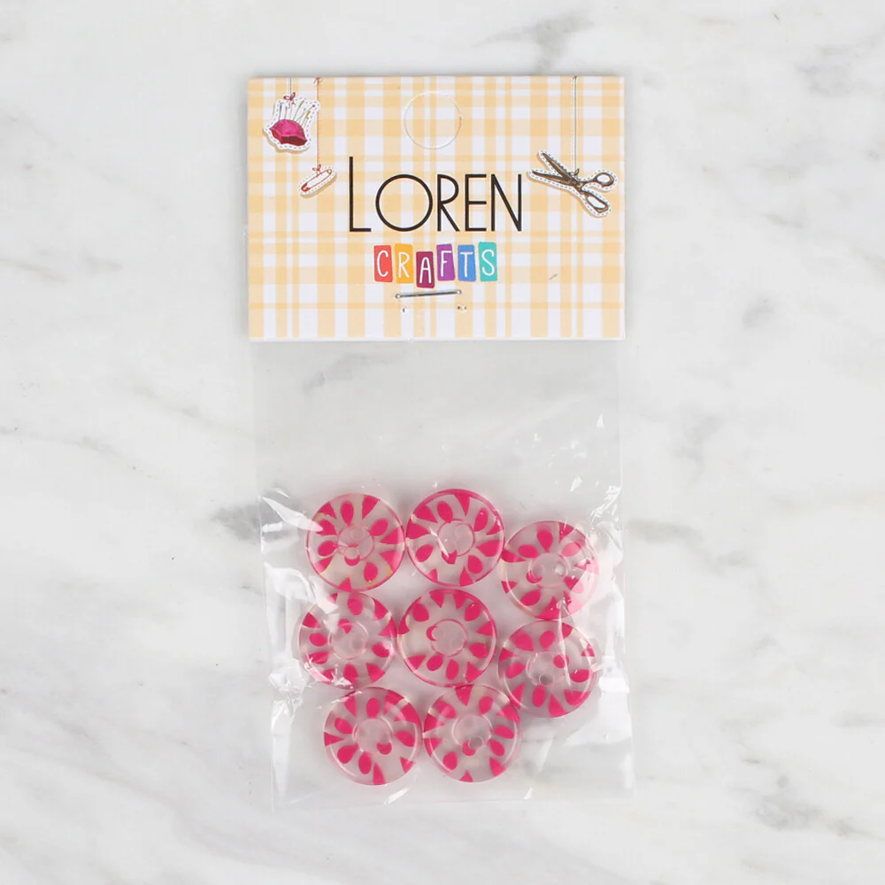 Loren Crafts 8 Pack Button, Fuchsia - 27