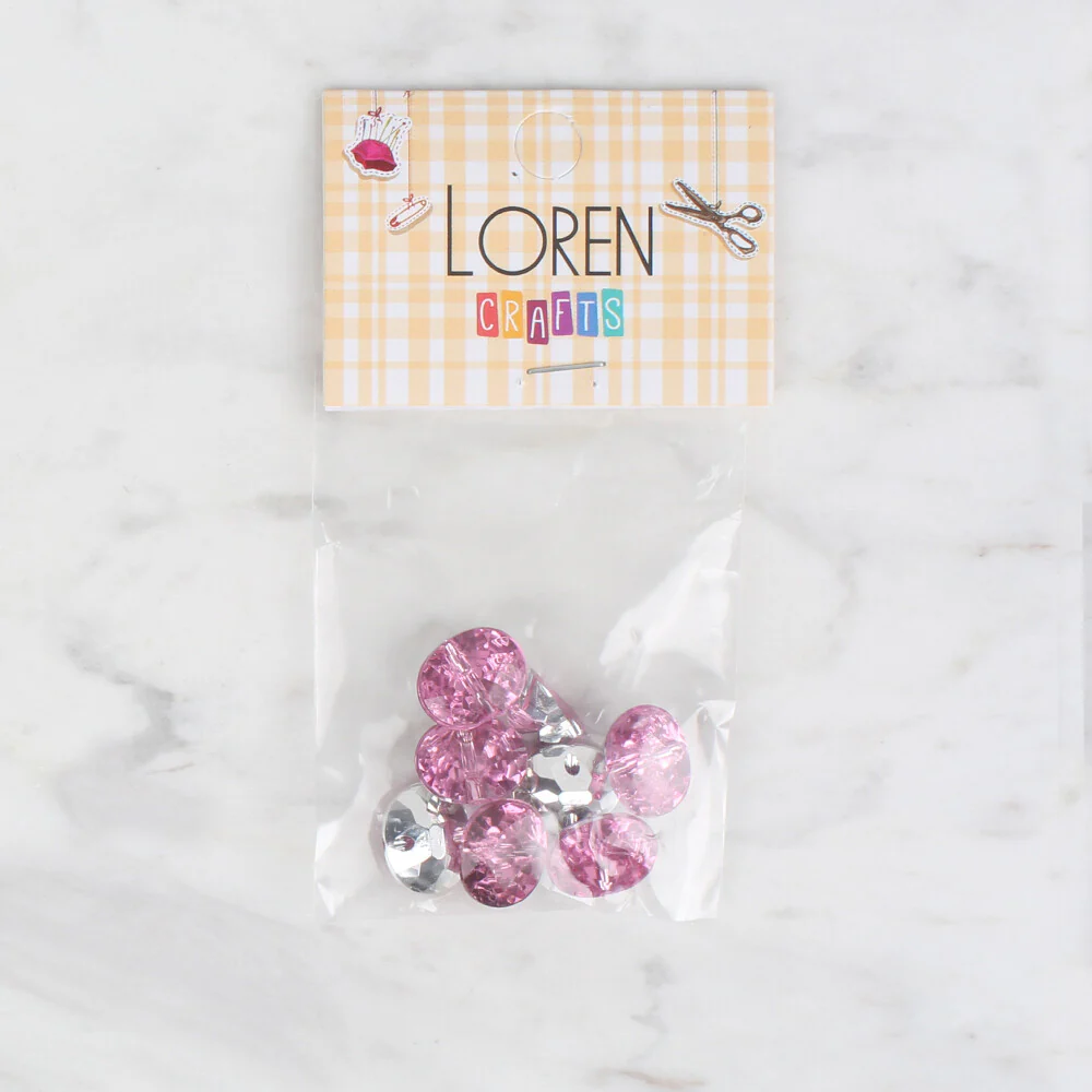 Loren Crafts 8 Pack Button, Pink - 238