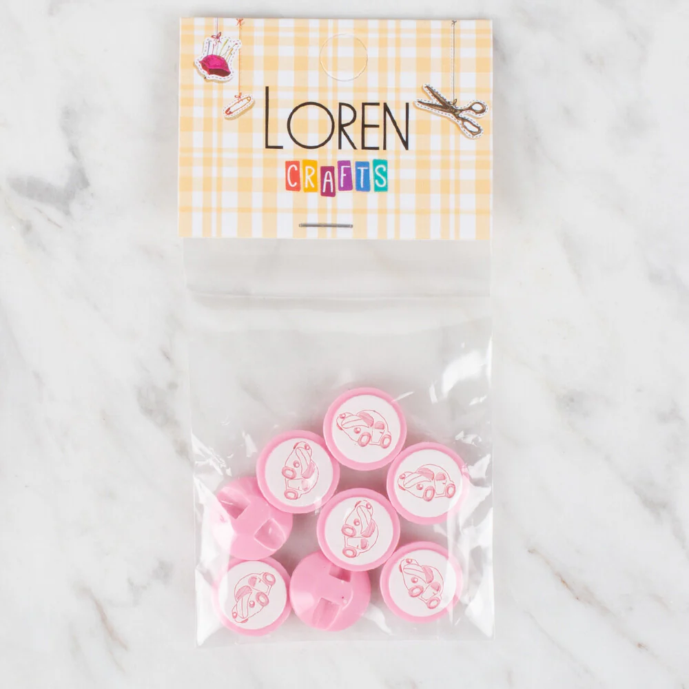 Loren Crafts 8 Pack Button, Pink - 398