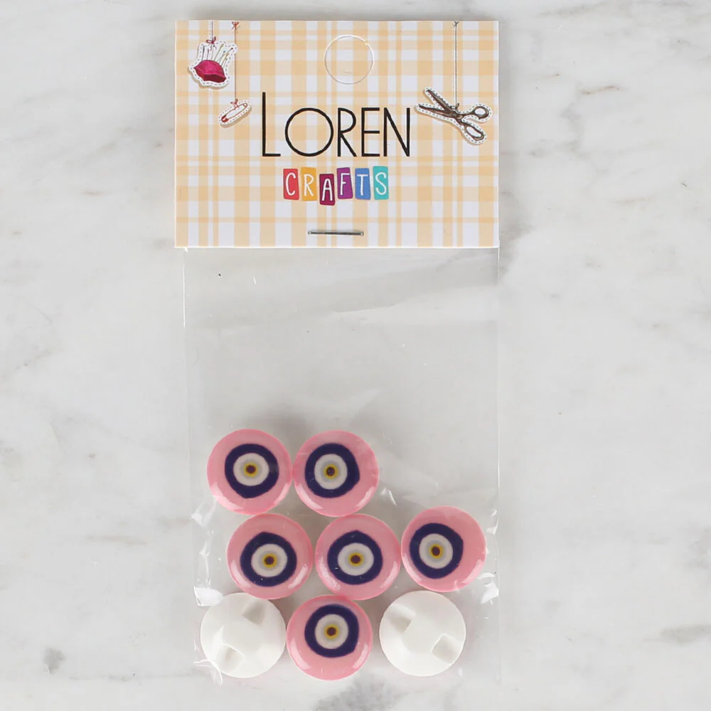 Loren Crafts 8 Pack Evil Eye Bead Button, Pink - 690