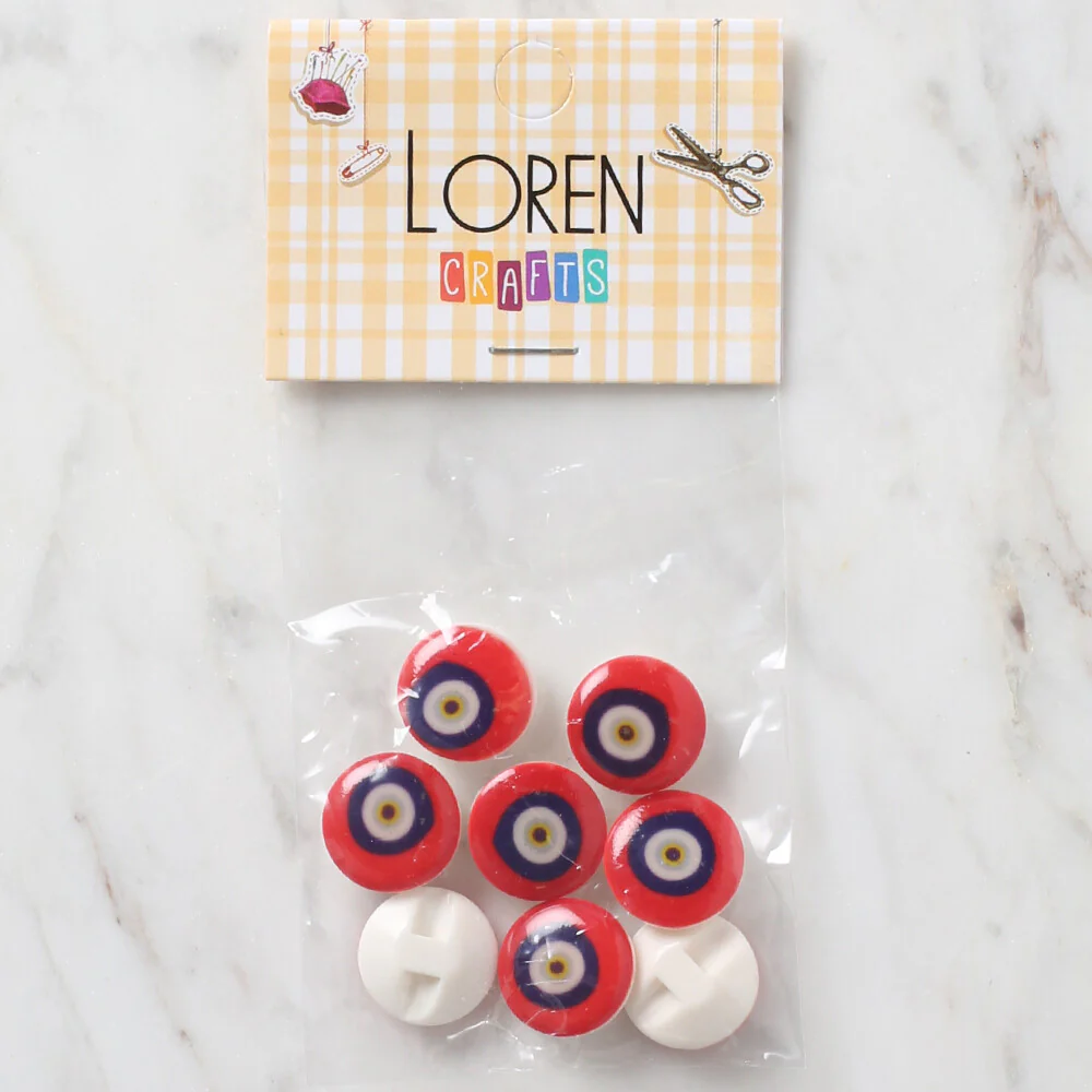 Loren Crafts 8 Pack Evil Eye Bead Button, Red - 688