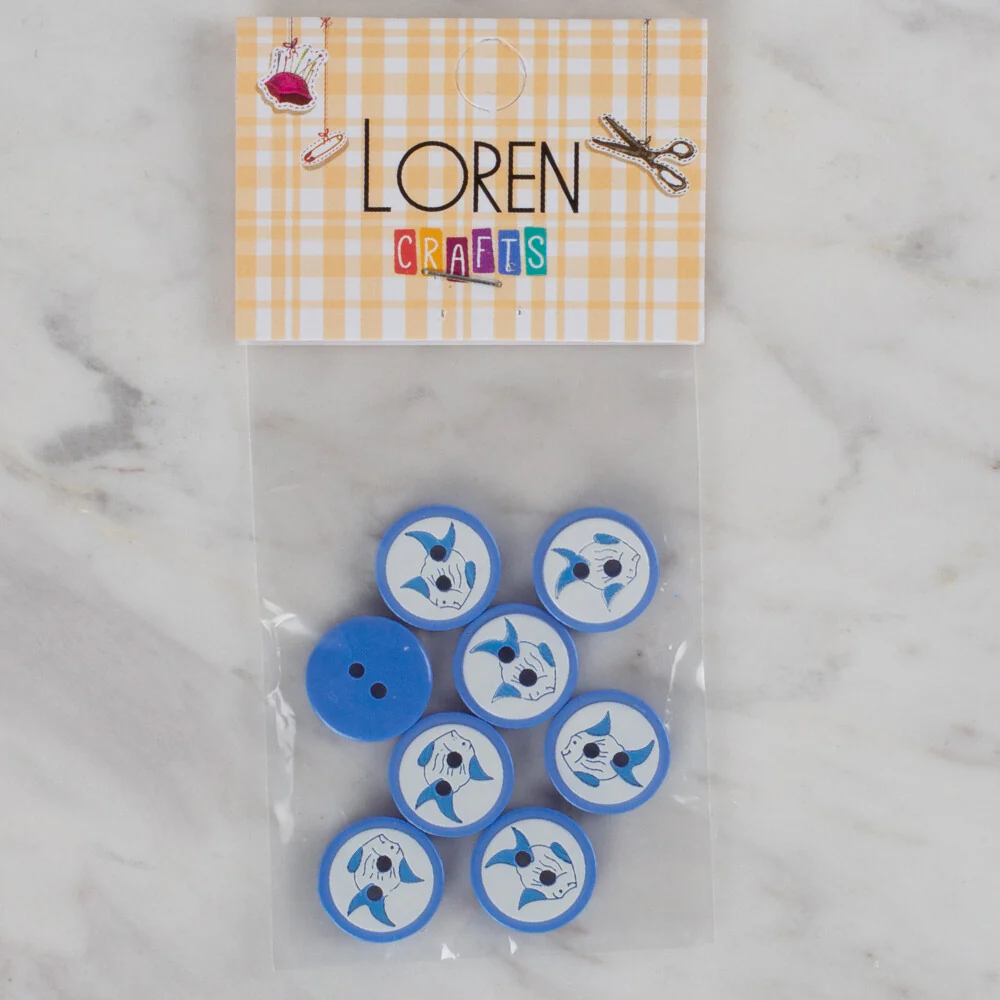 Loren Crafts 8 Pack Fish Patterned Button, Dark Blue - 576
