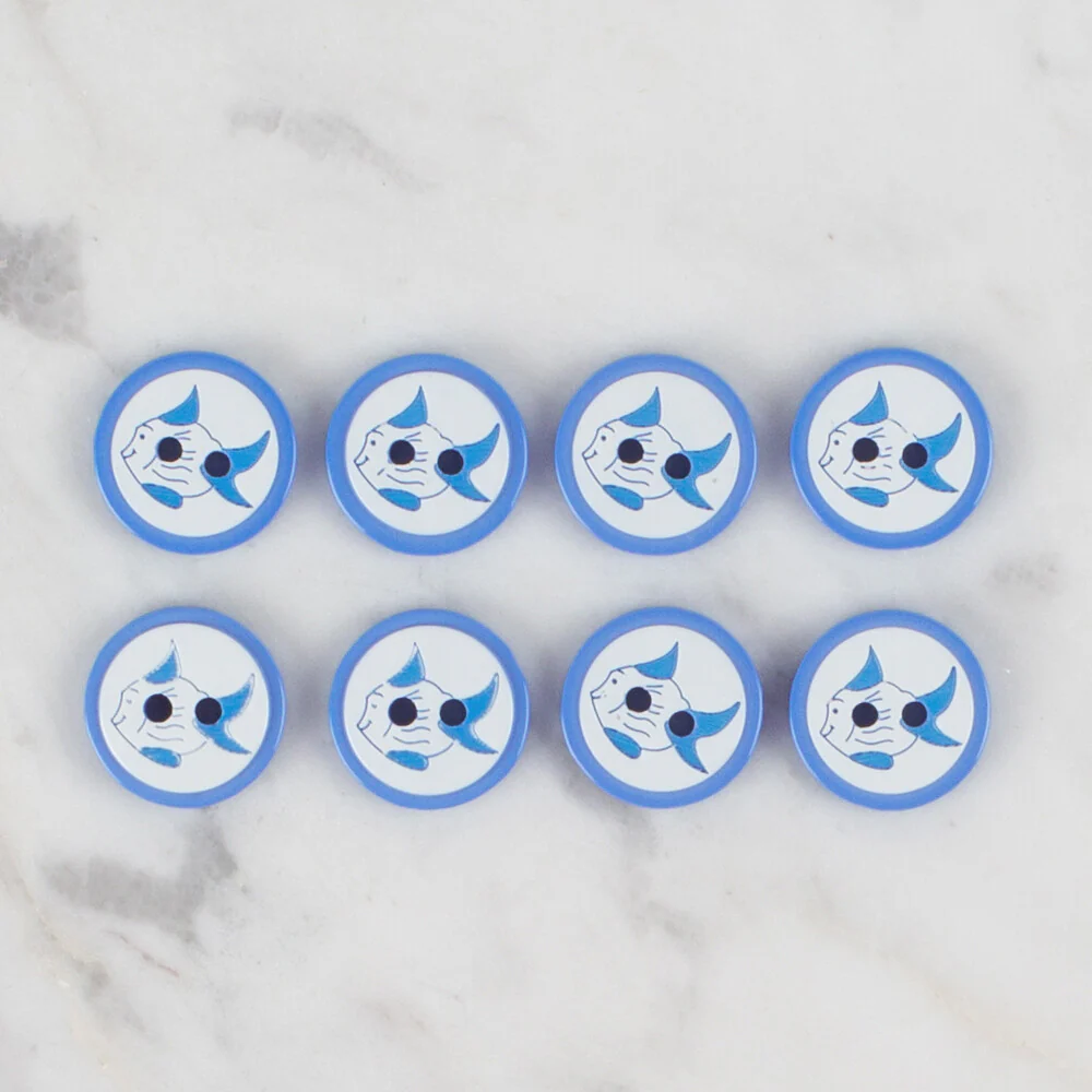 Loren Crafts 8 Pack Fish Patterned Button, Dark Blue - 576 - Image 2