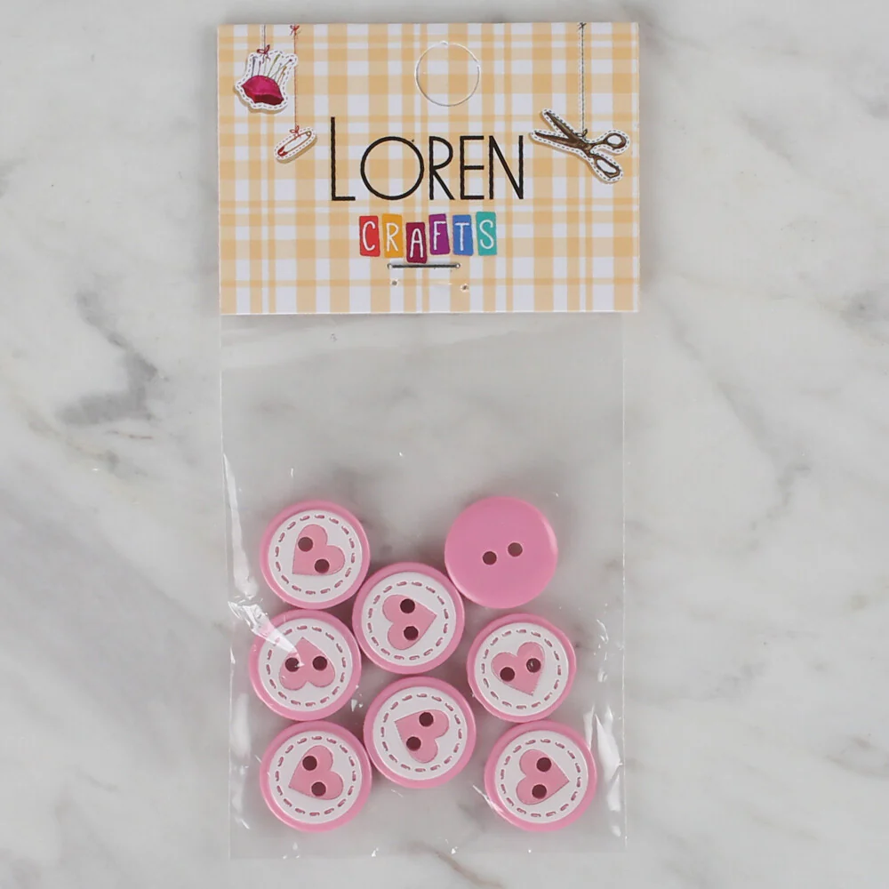 Loren Crafts 8 Pack Heart Button, Pink - 473